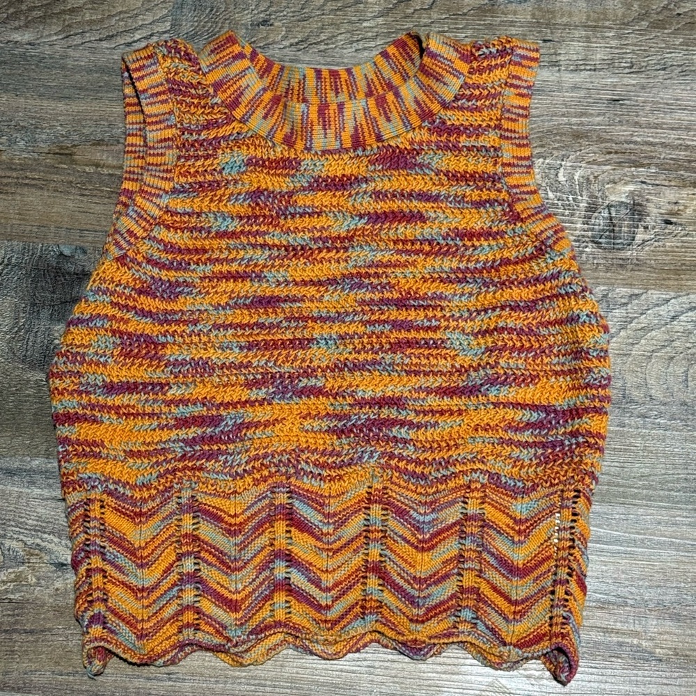 Jessica Simpson Multicolor Knit Chevron-Hem Tank Top - Orange Blend